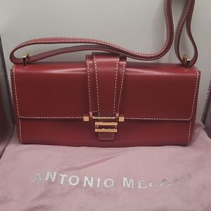ANTONIO MELANI Burgundy Clutch with Gold Accents